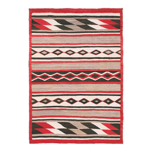 1930s Gray Field Stripe Antique American Navajo Chinle Style Rug 4'x 5' 5" Flatweave Wool Carpet