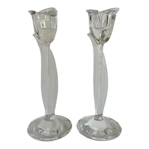 Vintage Pair of Frosted Tulip Shaped Candle Holders by Mikasa