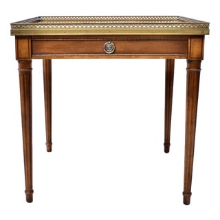 Vintage Baker Furniture French Louis XVI Style Walnut Accent Table Brass Gallery For Sale
