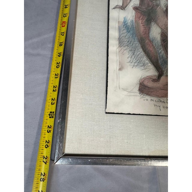 Chaim Gross Chaim Gross Signed and Inscribed 1966 Pencil and Watercolor Drawing, Two Dancers For Sale - Image 4 of 5