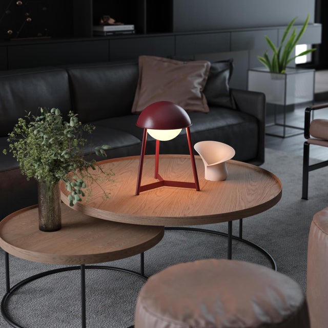 HELMET - where mid-century design meets cordless innovation. Crafted for sophisticated spaces, this distinctive table lamp...