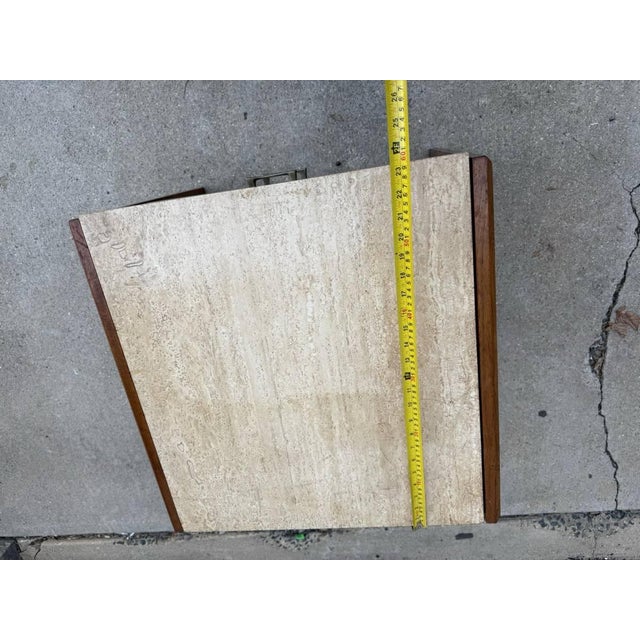 Brown Mid Century Modern Walnut End Table With an Italian Travertine Top For Sale - Image 8 of 11