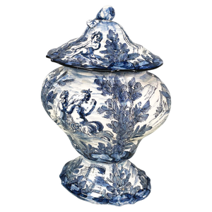 Mid-Century Modern Italian Vase in White and Blue Ceramic, 1950s