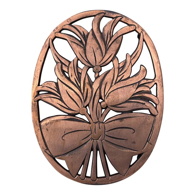 Vintage Mid-Century Modern Copper Floral Trivet For Sale