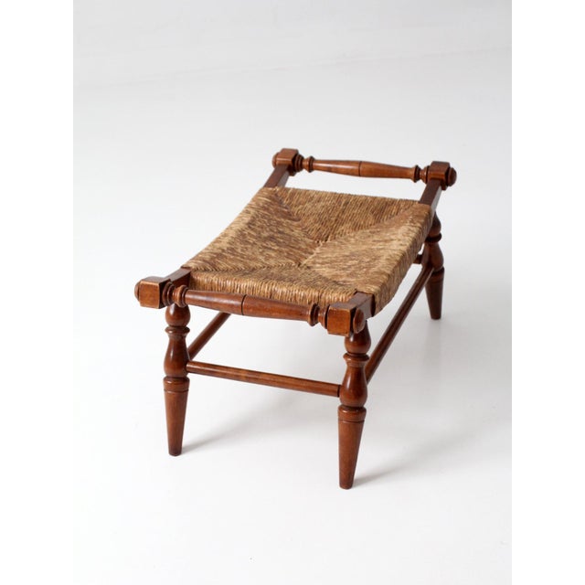 Vintage Early American Rush Seat Bench Stool For Sale - Image 13 of 17