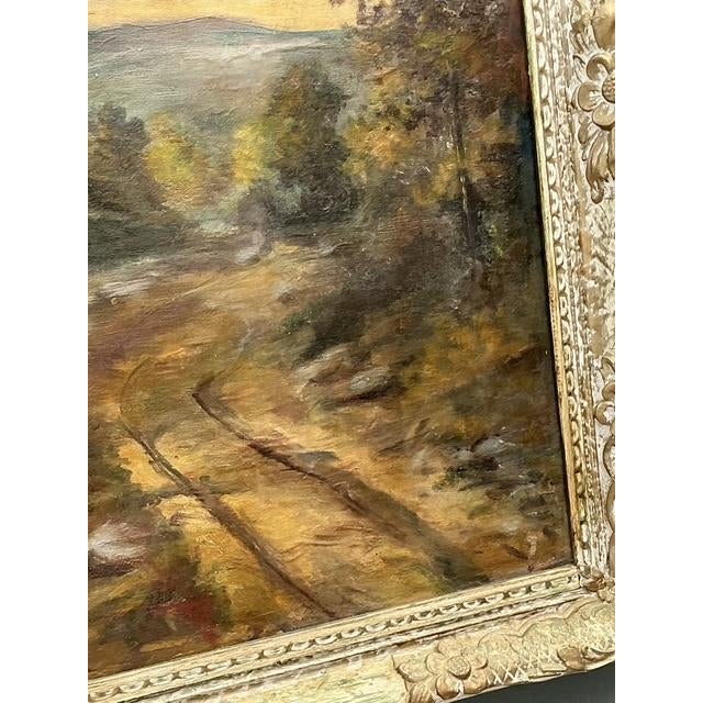Wood Vintage Original Landscape Oil Painting on Canvas For Sale - Image 7 of 12