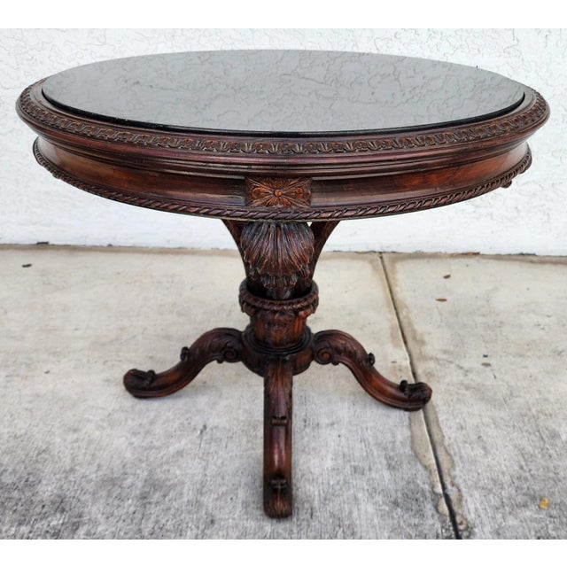 19th Century Empire Revival Center Table Carved Mahogany With Granite Top For Sale - Image 9 of 12