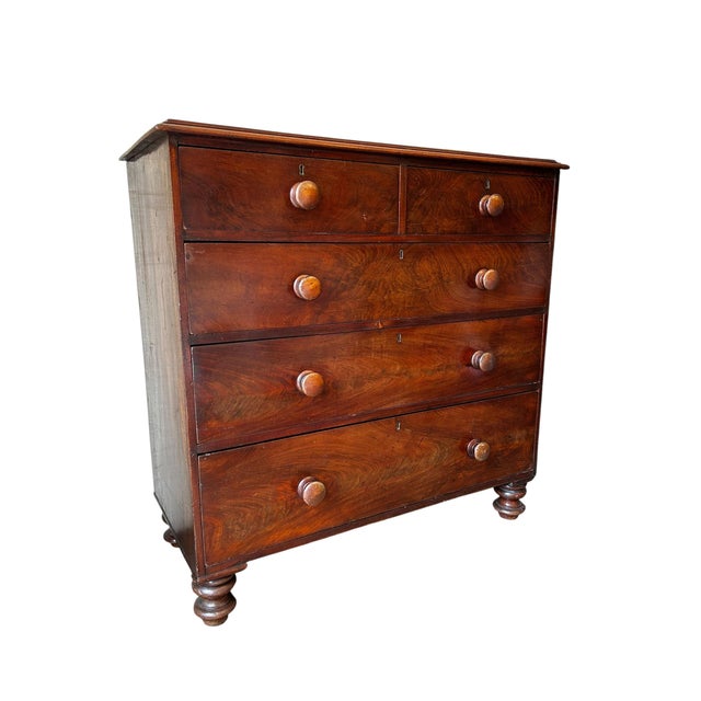 A handsome early Victorian mahogany chest of drawers dating from the mid-19th century, circa 1840–1860. This well-...