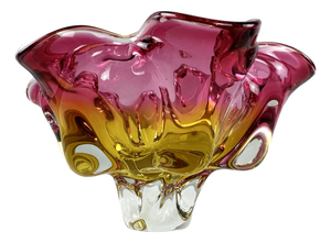 Sommerso Pink and Yellow Art Glass Bowl by Josef Hospodka for Chribska, 1960s