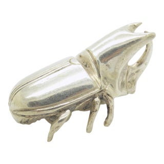 Vintage Italian Handmade Genuine Silver 1940s 1950s Rare and Heavy Hercules Beetle Figurine For Sale