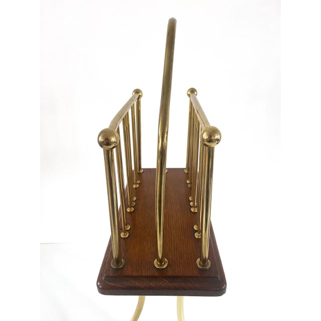 English Vingtage Edwardian Style Revolving Wood and Brass Magazine Rack For Sale - Image 3 of 12