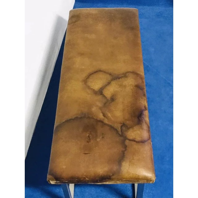 Industrial Vintage Leather Bench,1940s For Sale - Image 3 of 9