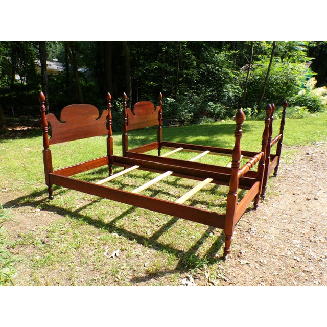Wood Vintage Pair Cherry Poster Beds Twin Bed Frames For Sale - Image 7 of 12