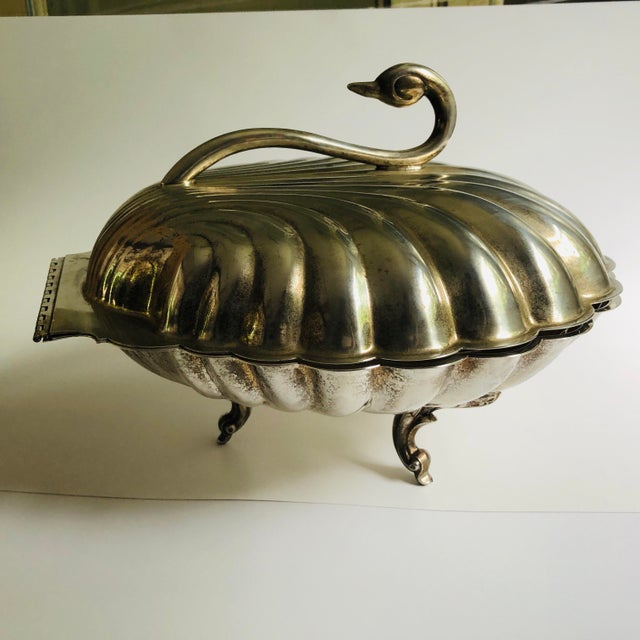 Metal Hollywood Regency Style Poole Silverplate Swan Shaped Lidded Serving Bowl For Sale - Image 7 of 7