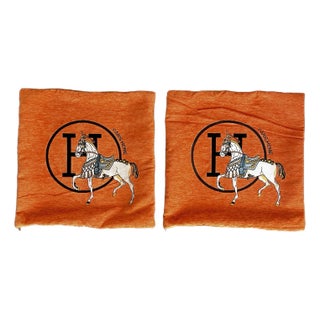 Set of 2 Equestrian Horse Paris Style Decorative Pillow Cases 18” Square For Sale