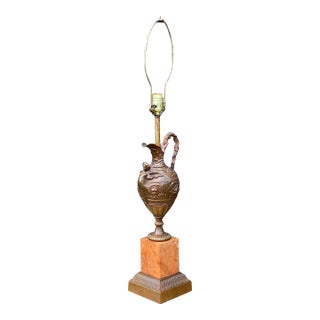 Vintage Classical Style Bronze Pitcher on Marble Base Tall Table Lamp For Sale