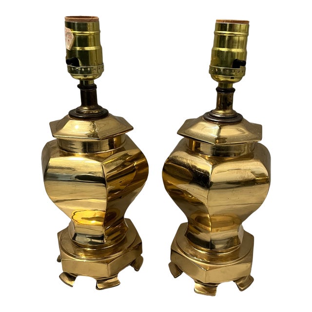 Mid 20th Century Pair of Petite Brass Urn Lamps For Sale