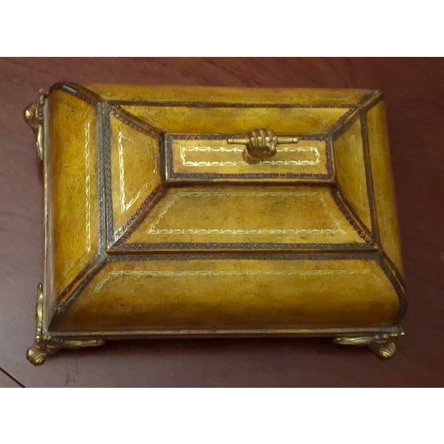Contemporary 1980s Maitland Smith Tooled Leather and Brass Mounts Decorative Box For Sale - Image 3 of 10
