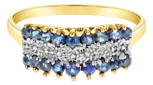 Diamond & Sapphire Ring 10k Yellow Gold, Size 5