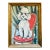 Seated White Poodle on Red Chair Gouache Framed Oil on Paper For Sale