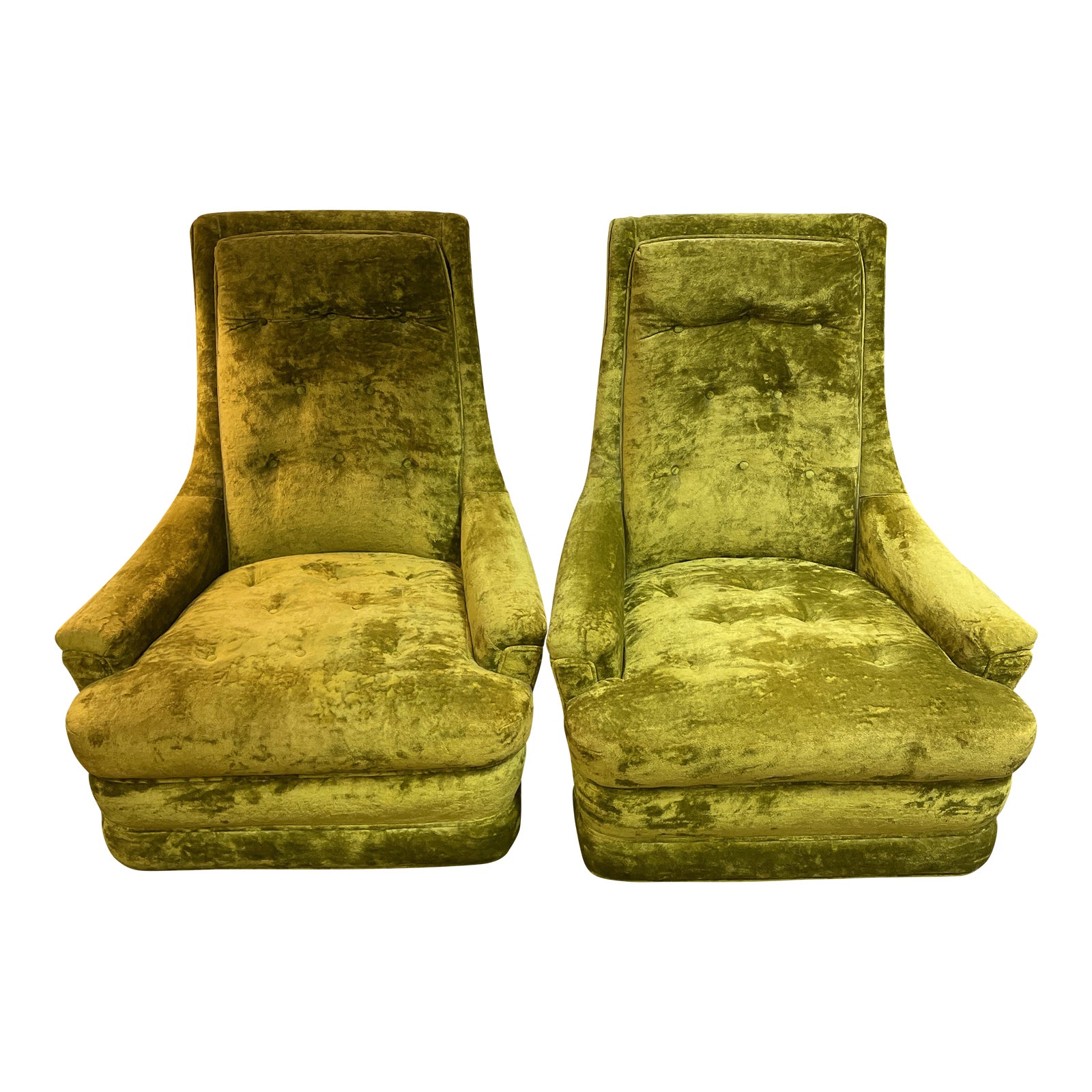 1970’s Velvet Green High Back Swivel Chairs Set of 2 Chairish