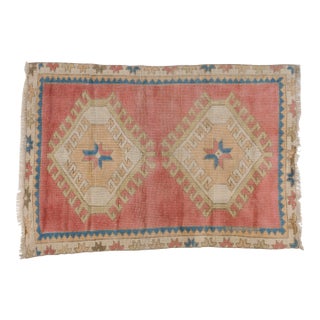 Mid 20th Century Faded Rose & Blue Geometric Motifs Rug For Sale