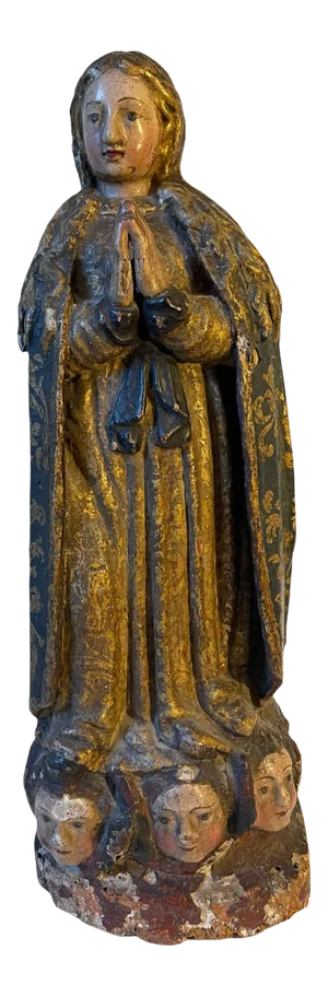Mid 18th Century Spanish Colonial Santos Saint Madonna Carved Wood Polychrome Sculpture