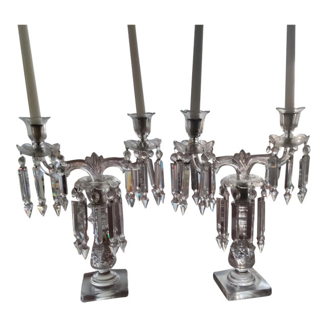 Pair of 1910s Crystal Candelabras Baccarat Style Excellent Crystal Quality For Sale