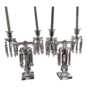 Pair of 1910s Crystal Candelabras Baccarat Style Excellent Crystal Quality