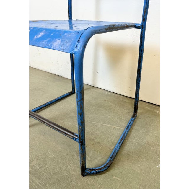Set of Industrial Blue Iron Chairs, 1950s For Sale - Image 12 of 18