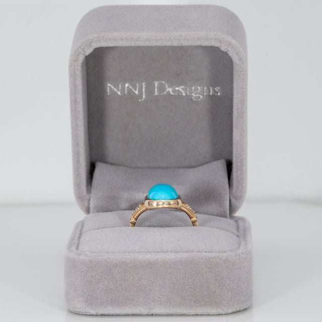 5.5Ct Sleeping Beauty Turquoise Ring With Earth Mined Diamonds in Solid 14k Gold, Size 6.75 For Sale - Image 4 of 9