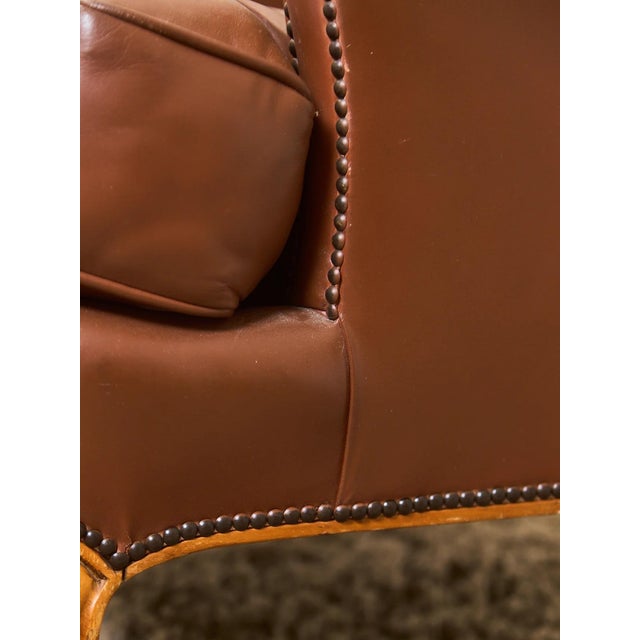 Mid 20th Century Traditional Leather Bergère Armchair With Nailhead Trim For Sale In Los Angeles - Image 6 of 12