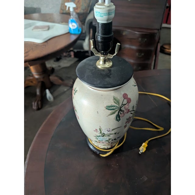 Vintage Hand-Painted Floral Ceramic Vase Table Lamp For Sale - Image 4 of 7