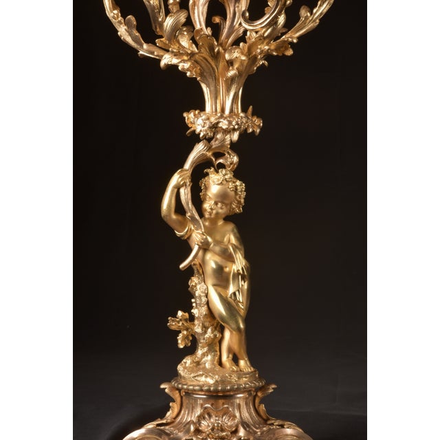 19th Century 1840s French Louis XV Ormolu Gold Bronze Mantel Clock Set 3pc For Sale - Image 5 of 16