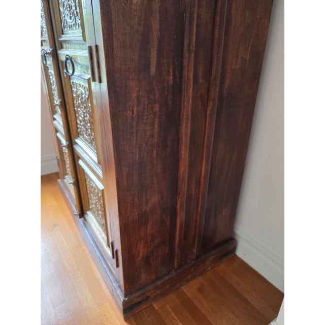 Brown Rustic Haveli Brass Door Armoire Cabinet For Sale - Image 8 of 14