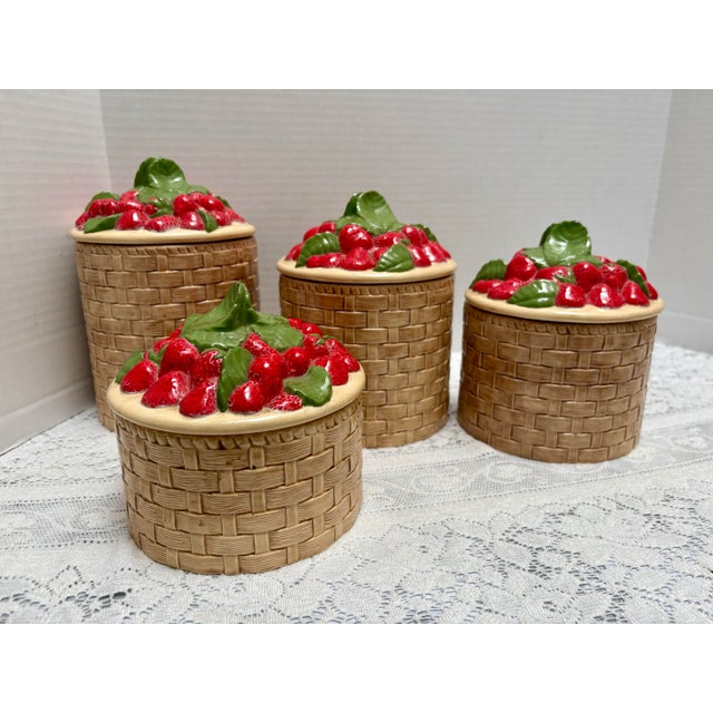 Vote Rage 1970s Strawberry Basket Ceramic Canisters, Set of Four For Sale In Sacramento - Image 6 of 10