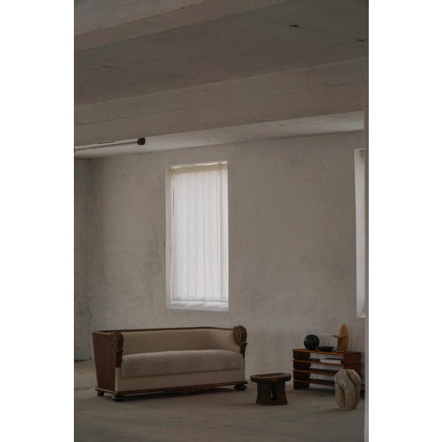 Wood Antique Empire Style Sofa in Oak and Lamswool Upholstery, 1850s For Sale - Image 7 of 18