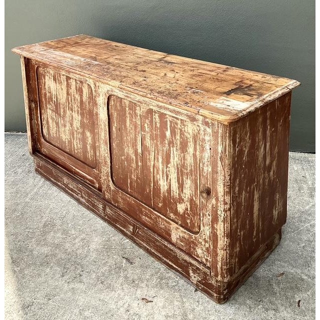 Brown Vintage Distressed Sliding Door Credenza For Sale - Image 8 of 12