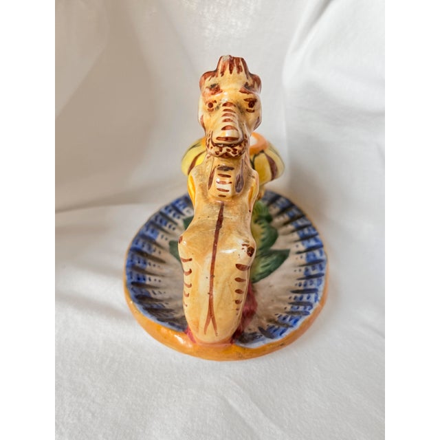 Vintage Mid-Century Modern, 1950s Italian Majolica Griffin Chambersticks, Hand-Painted Ceramic Pair For Sale - Image 10 of 16