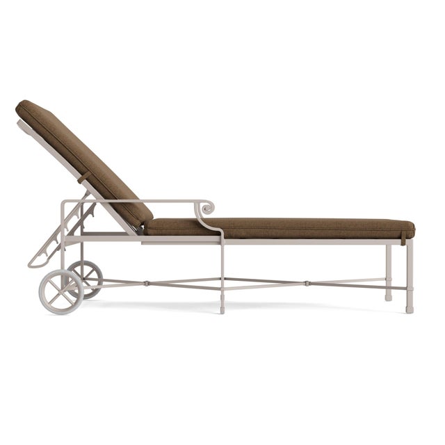 Contemporary Brown Jordan Venetian Adjustable Chaise With Wheels, Dove frame with Fusion Moccasian fabric For Sale - Image 3 of 11