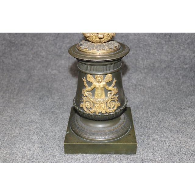 Metal Pair of Solid Bronze French 19th Century Empire Style Figural Table Lamps For Sale - Image 7 of 14