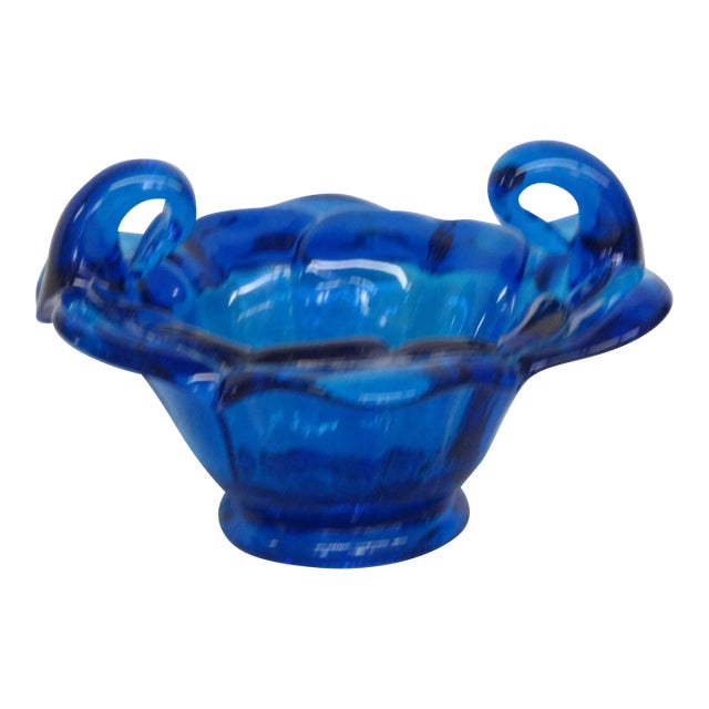 Italian Blown Glass Cobalt Blue Flower Candy Dish Bowl For Sale