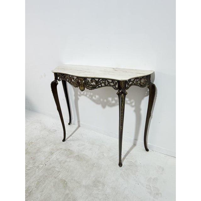 Italian Console Table in Brass and Marble Top, 1950 For Sale - Image 9 of 12