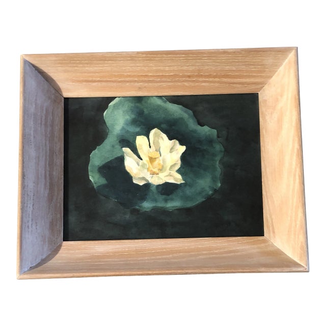 Original Vintage Lilly Pad Watercolor Painting Mid Century Frame For Sale