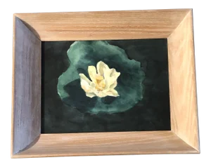 Original Vintage Lilly Pad Watercolor Painting Mid Century Frame
