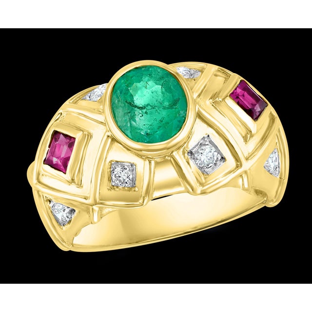 Oval Emerald , Pink Tourmaline Diamond Ring 18 Karat Yellow Gold, Size 6.5 For Sale - Image 17 of 18