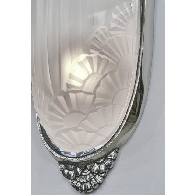 Silver A Pair of French Art Deco Wall Sconces by Degue & Vandamme 1930 France For Sale - Image 8 of 14