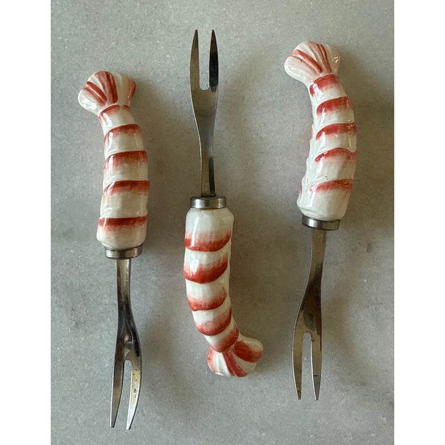 Vintage Coastal Shafford "Sea Fare" Shrimp Tail Bowls, Small Plates and Forks - Set of 4 For Sale - Image 10 of 18