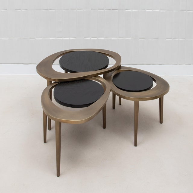 Set of 3 Nesting Tables in Black Oak With Bronze Patina Brass by R&y Augousti For Sale In Los Angeles - Image 6 of 11