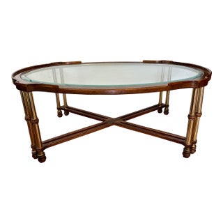 Vintage Faux Bamboo Style Burl Wood, Brass & Glass Coffee Table For Sale
